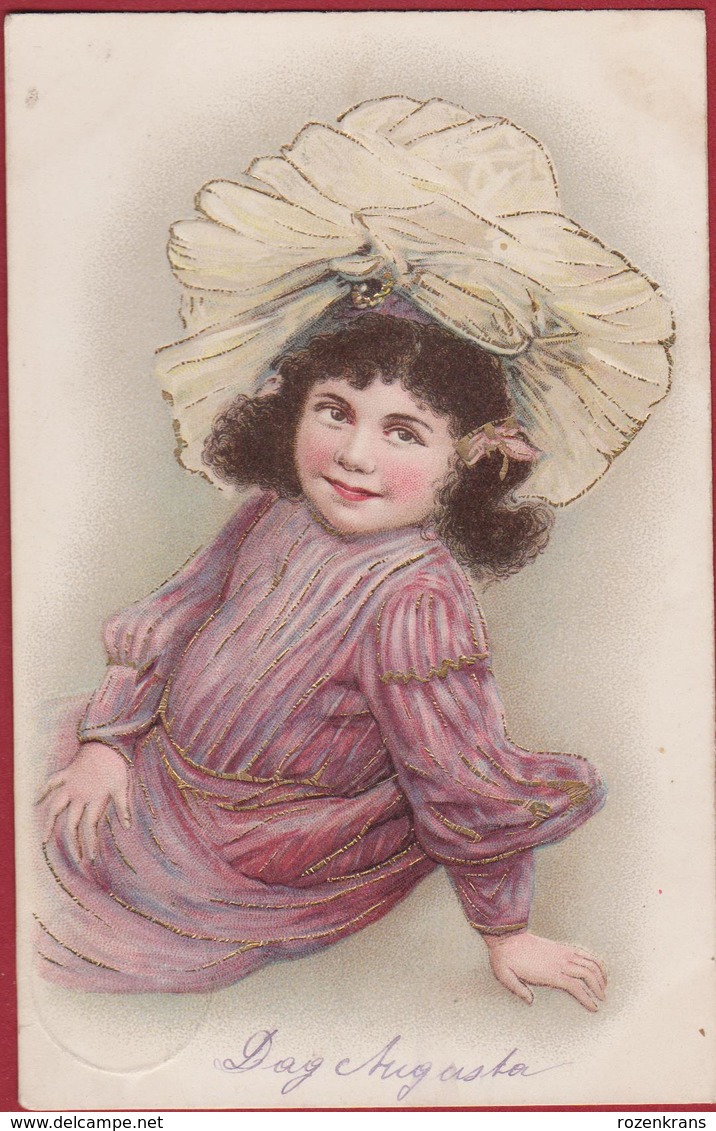 Belle Fille Jolie Chapeau Hat Girl Goldprint Embossed 1905 Turban CPA Carte Gaufree Fantaisie RARE CPA Lithographie - Mode