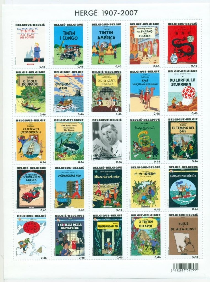 Belgium BL 143** HERGE Tintin 1907-2007. 25 Timbres 0.46 € - Comics