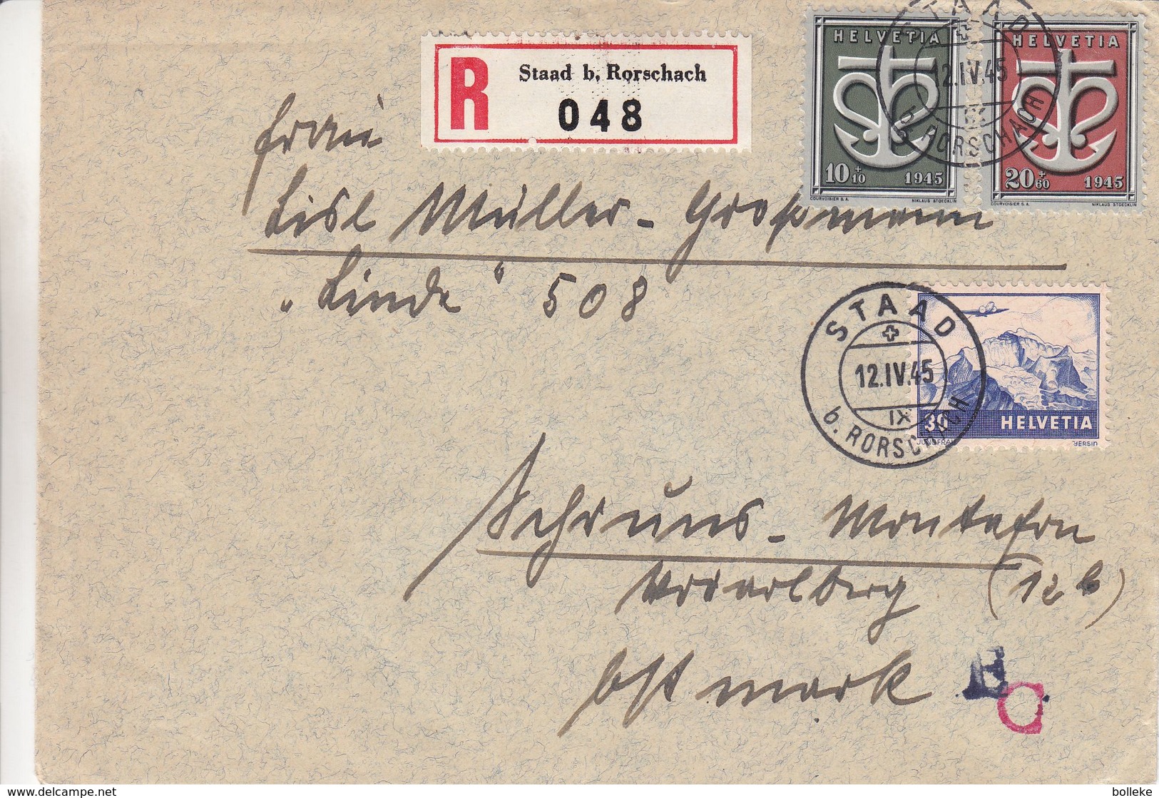 Suisse - Lettre Recom De 1945 - Oblit Staad - - Lettres & Documents