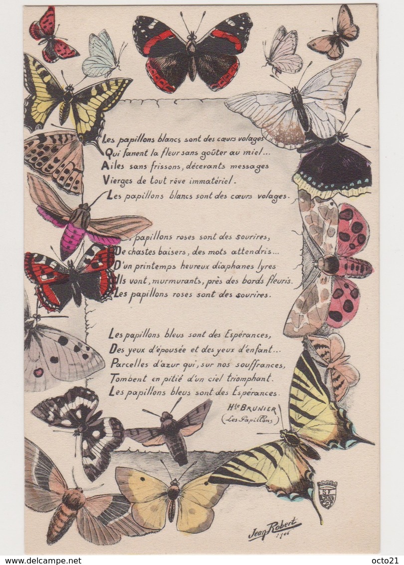 Carte Fantaisie Dessinée Avec Des Papillons Signée Jean Robert 1906 Et Un Poème D'Hte Brunier "Les Papillons" - Papillons