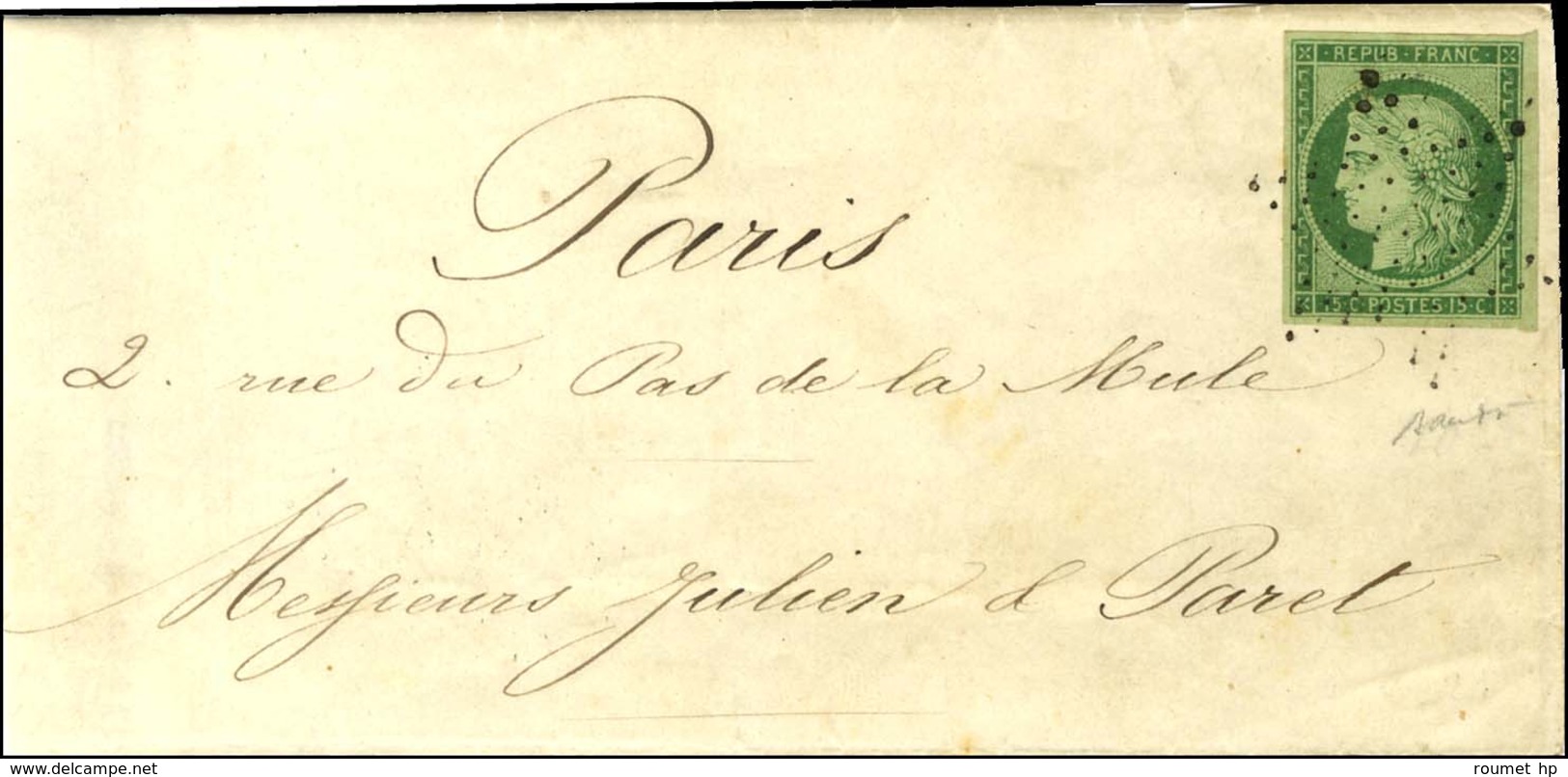Etoile / N° 2 Belles Marges Sur Lettre De Paris Pour Paris. Au Verso, Càd D'arrivée 4 PARIS 4 (60) 10 FEVR. 52. - SUP. - - 1849-1850 Ceres