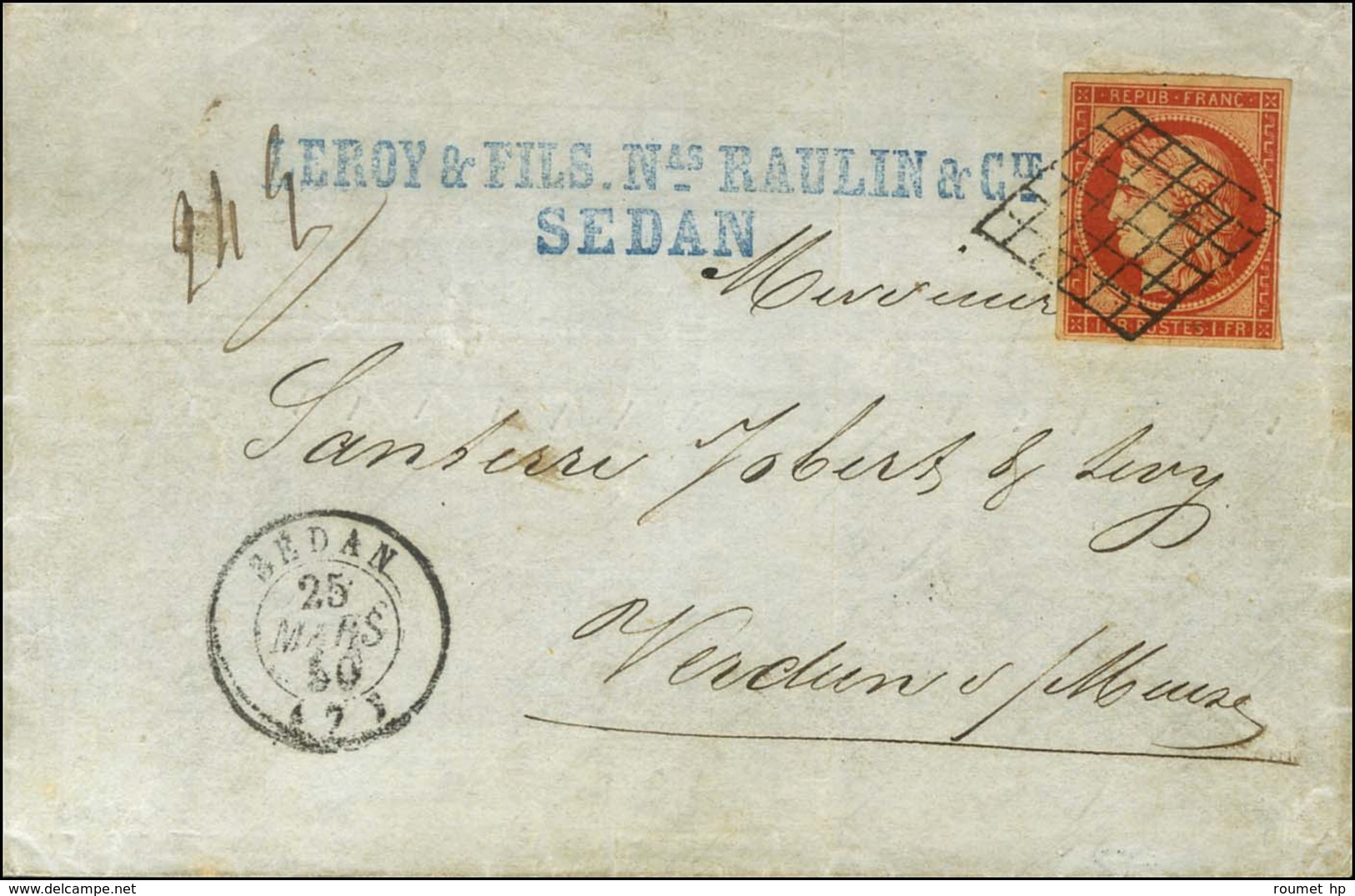 Grille / N° 7 Nuance Vermillon Vif Càd SEDAN (7). 1850. - SUP. - RRR. - 1849-1850 Cérès