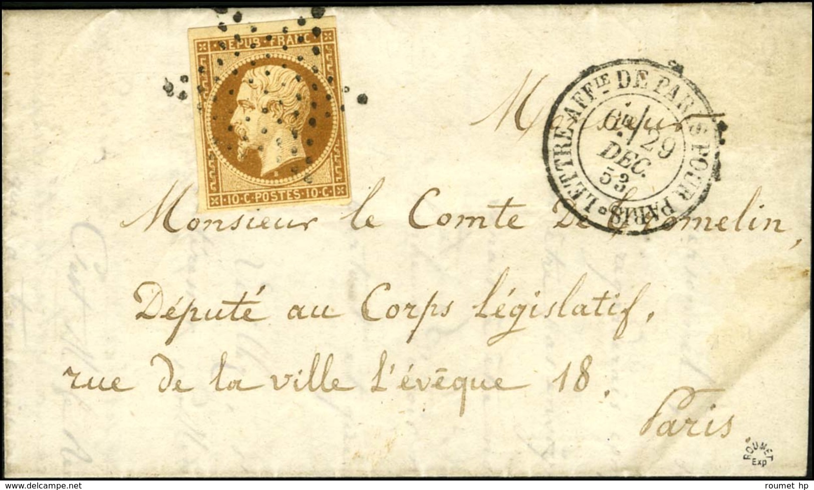 Etoile / N° 9 Càd LETTRE AFFie DE PARIS POUR PARIS Sur Lettre Avec Texte Adressée Localement. - SUP. - R. - 1852 Louis-Napoléon