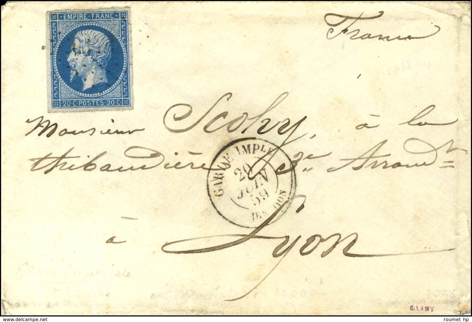 Losange GI 1 Don / N° 14 Belles Marges Càd GARDE IMPle / 1re Don 20 JUIN 59 Sur Lettre Pour Lyon. Très Belle Frappe Pour - 1853-1860 Napoléon III