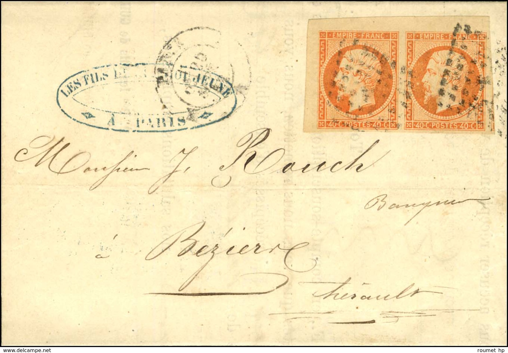 Losange K / N° 16 Paire Coin De Feuille Très Belles Marges Càd K PARIS K Sur Lettre 3 Ports Pour Béziers. 1862. - TB / S - 1853-1860 Napoléon III