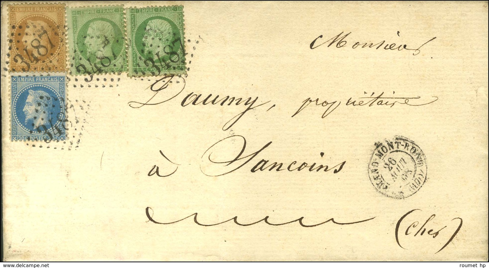 GC 3487 / N° 20 (2) + 28 + 29 Càd T 15 ST AMAND MONT-ROND (17) Sur Lettre 2 Ports Pour Sancoins. 1868. - SUP. - R. - 1862 Napoléon III