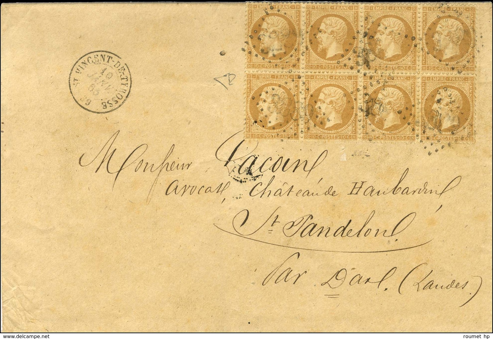 GC 3889 / N° 21 Bloc De 8 Càd T 15 ST VINCENT-DE-TYROSSE 39 Sur Lettre 3 Ports Pour Dax. 1865. - TB / SUP. - R. - 1862 Napoléon III