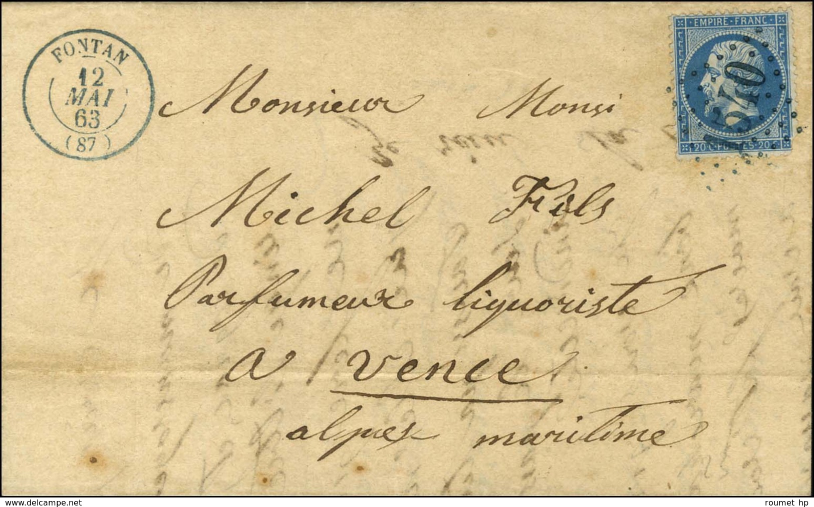 GC Bleu 1540 / N° 22 Càd T 15 Bleu FONTAN (87) 12 MAI 63 Sur Lettre Avec Texte Pour Vence. - SUP. - R. - 1862 Napoléon III