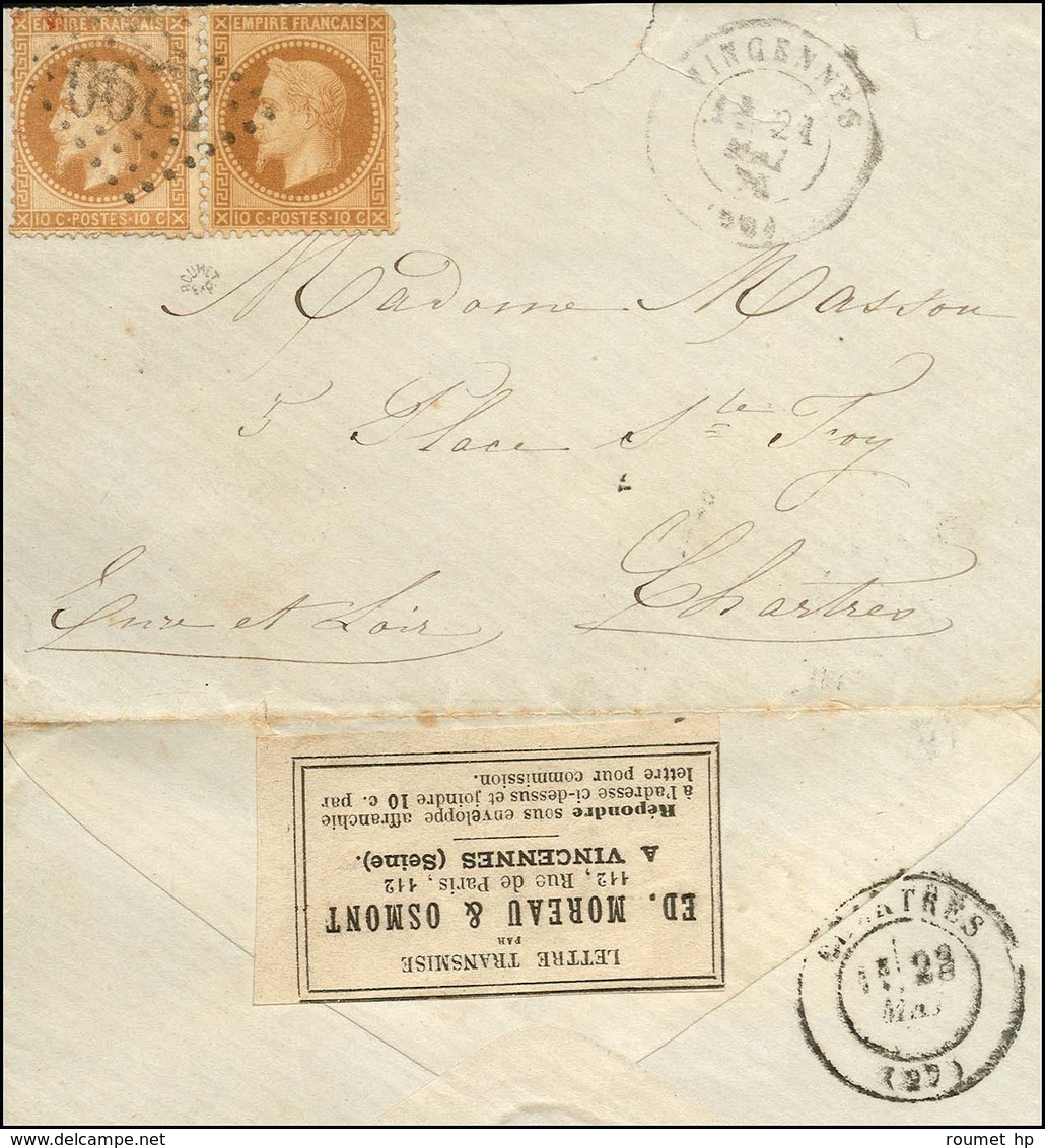 GC 4290 / N° 28 (2) Càd T 17 VINCENNES (60) 21 MAI 71 Sur Lettre Pour Chartres Sortie De Paris Pour L'Agence MOREAU Et O - 1863-1870 Napoléon III Con Laureles