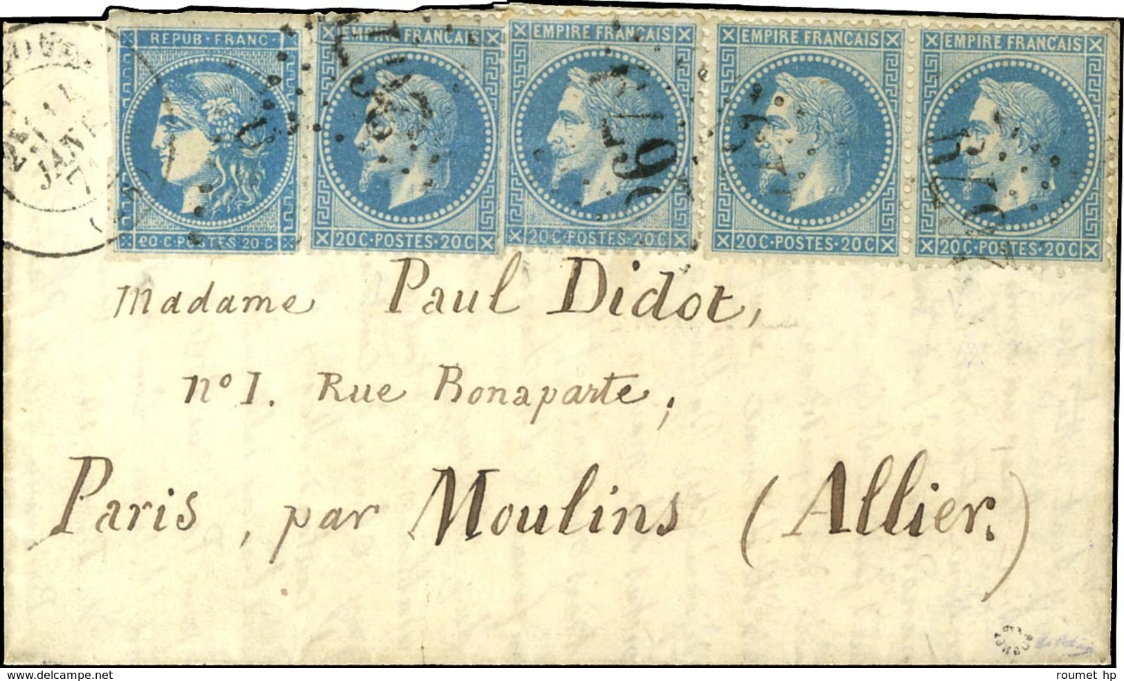 GC 2679 / N° 29 (4) + 45 Càd T 17 NONANCOURT (26) 14 JANV. 71 Sur Boule De Moulins Avec Càd D'arrivée PARIS (60) 12 FEVR - 1863-1870 Napoléon III Con Laureles