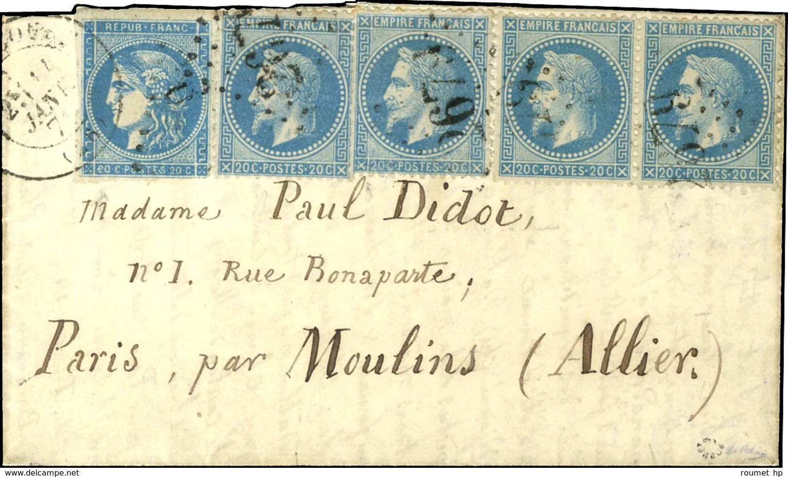 GC 2679 / N° 29 (4) + 45 Càd T 17 NONANCOURT (26) 14 JANV. 71 Sur Boule De Moulins Avec Càd D'arrivée PARIS (60) 12 FEVR - 1863-1870 Napoléon III Lauré