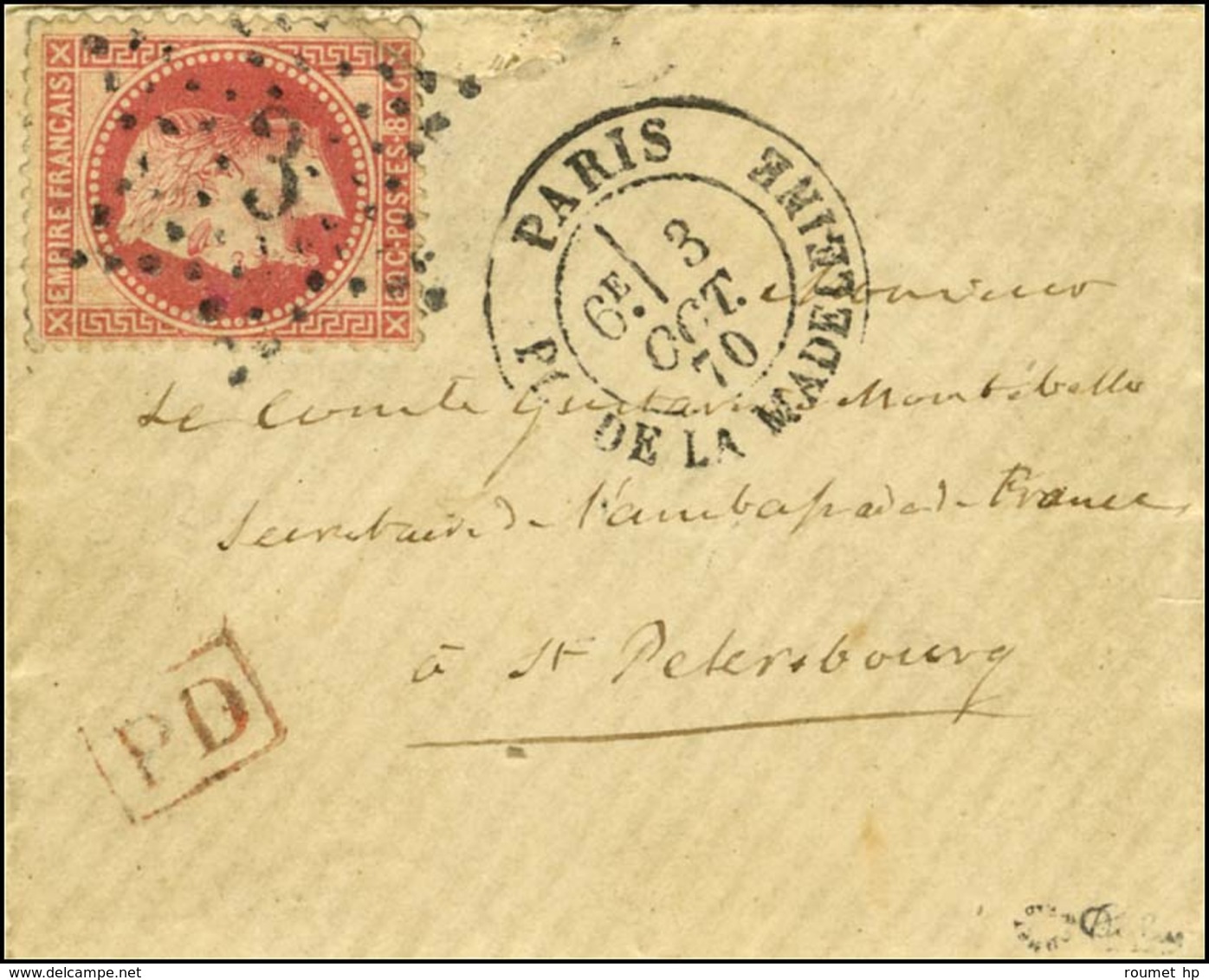 Etoile 3 / N° 32 (infime Def) Càd PARIS / PL. DE LA MADELEINE 3 OCT. 70 Sur Petite Enveloppe Avec Texte Datée Du 4 Octob - 1863-1870 Napoléon III Con Laureles