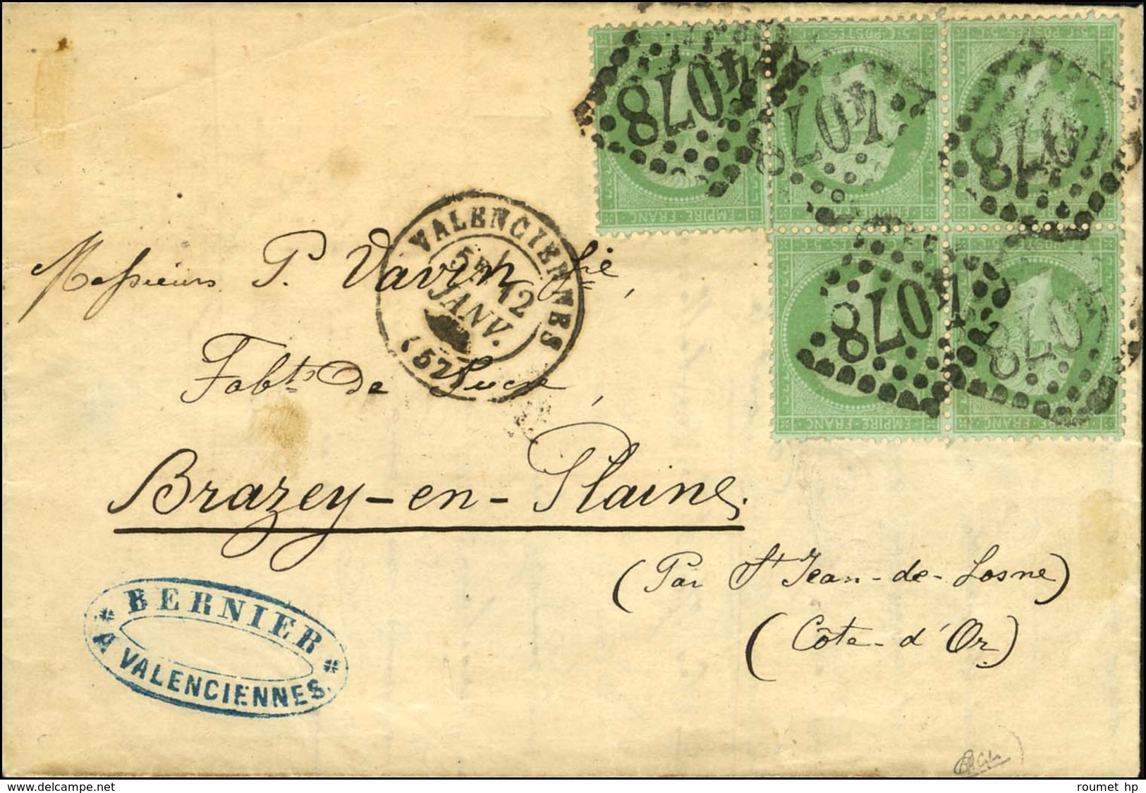 GC 4078 / N° 35 Bloc De 5 Càd T 17 VALENCIENNES (57) Sur Lettre Pour Brazey-en-Plaine. 1872. - TB / SUP. - R. - 1870 Beleg Van Parijs