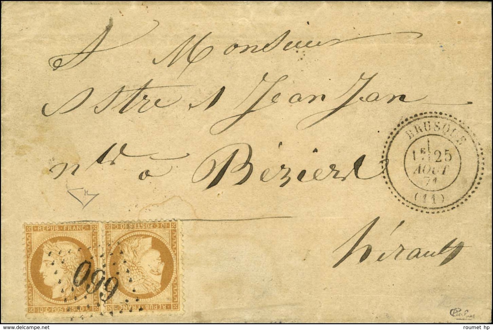 GC 660 / N° 36 Paire Tête-bêche Càd T 24 BRUSQUE (11) Sur Lettre Pour Béziers. 1871. - SUP. - RR. - 1870 Asedio De Paris