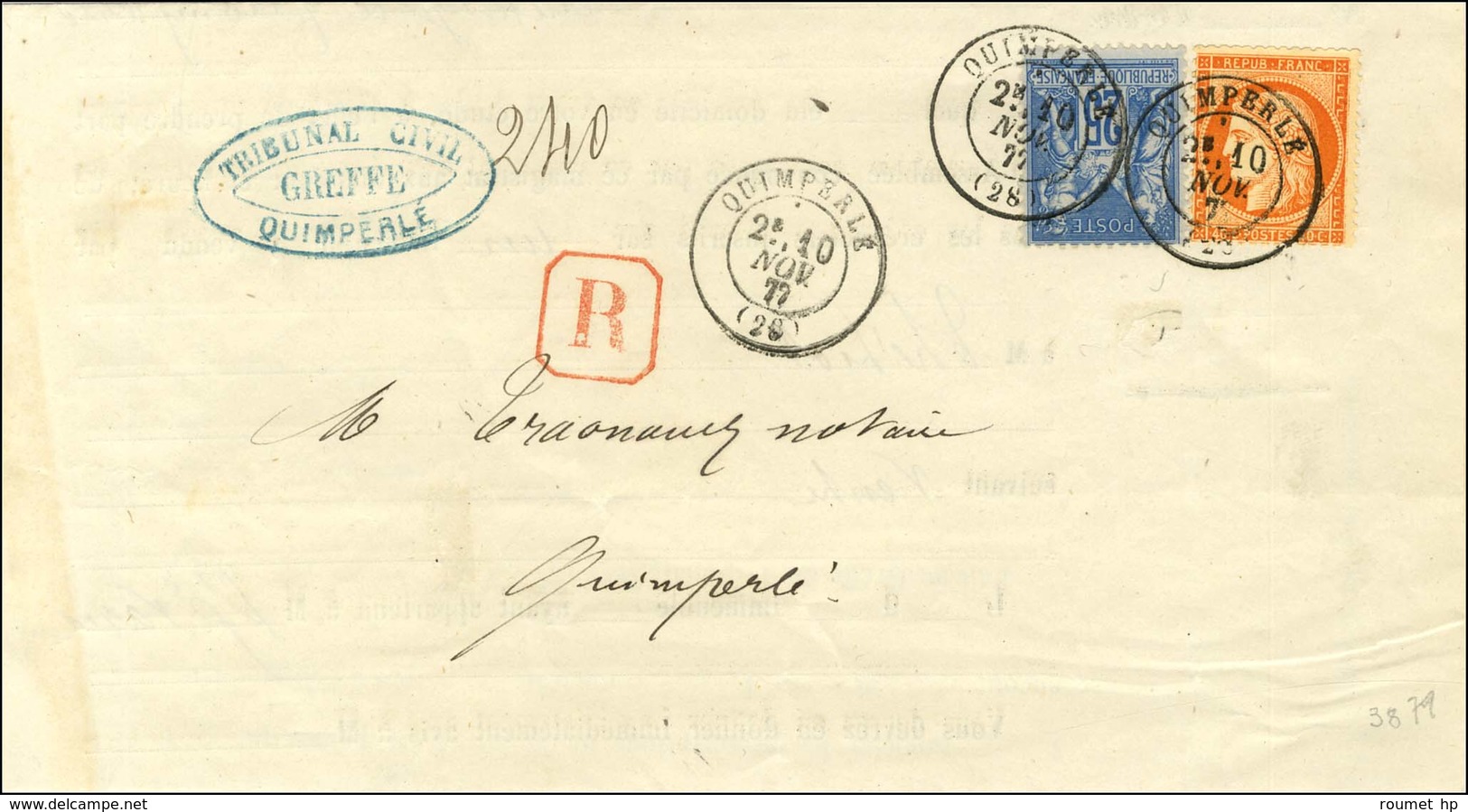 Càd T 17 QUIMPERLE (28) / N° 38 + 79 Sur Lettre Recommandée Locale. 1877. - SUP. - 1870 Asedio De Paris