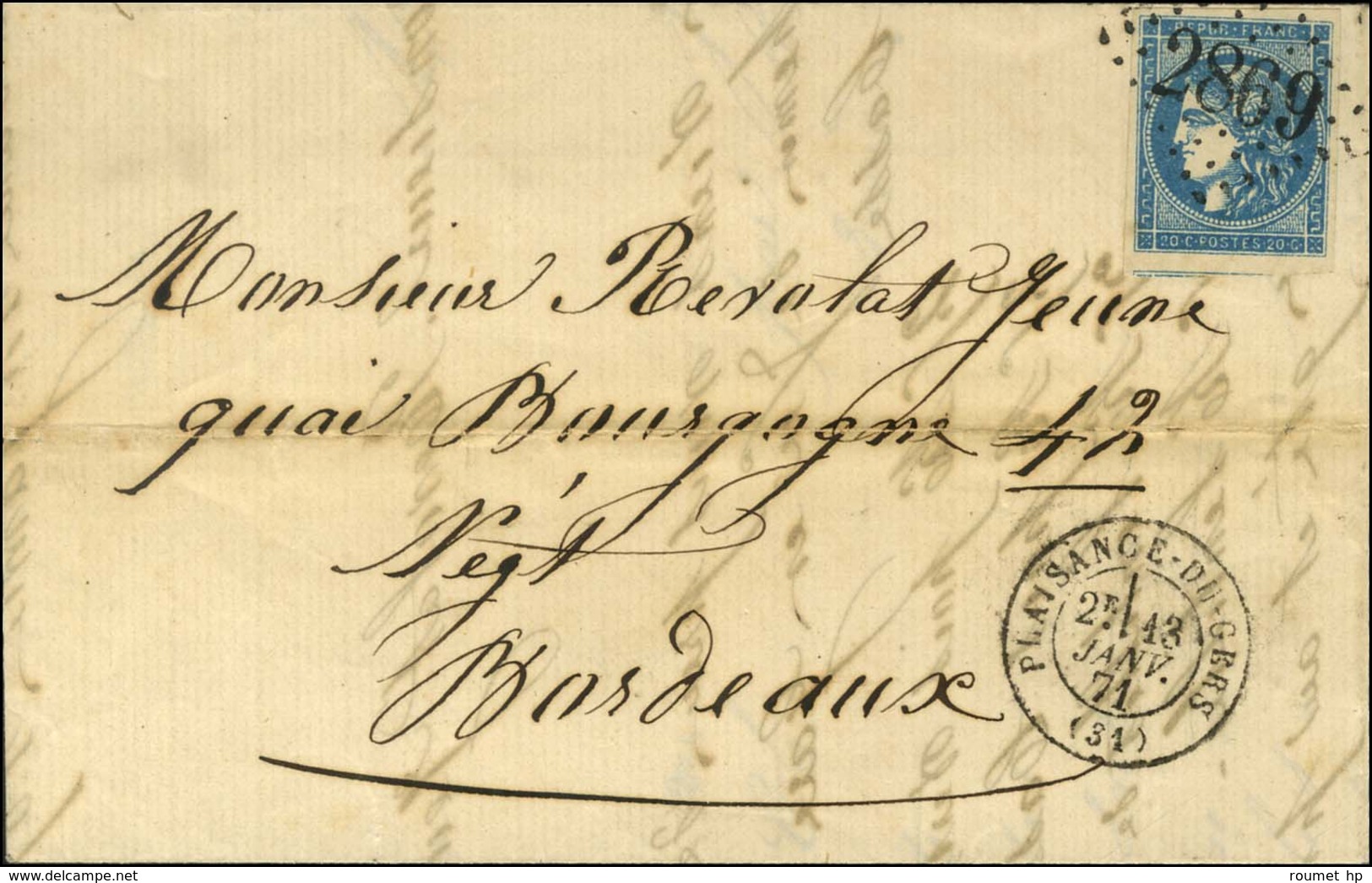 GC 2869 / N° 45 Càd T 17 PLAISANCE-DU-GERS (31). 1871. - SUP. - 1870 Emisión De Bordeaux