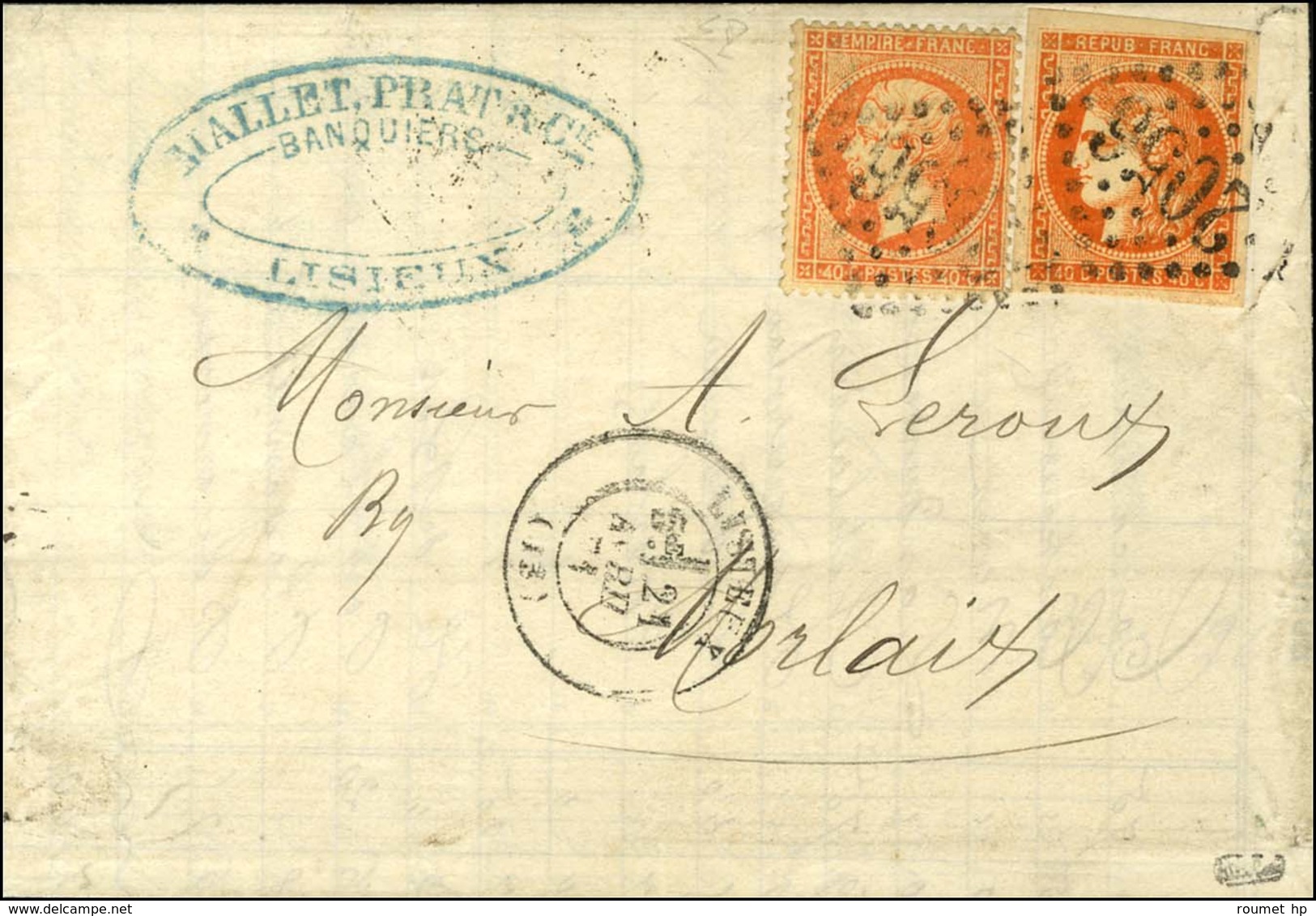 GC 2056 / N° 23 + 48 Càd T 17 LISIEUX (13) Sur Lettre 3 Ports Pour Morlaix. 1871. Exceptionnelle Combinaison D'affranchi - 1870 Bordeaux Printing