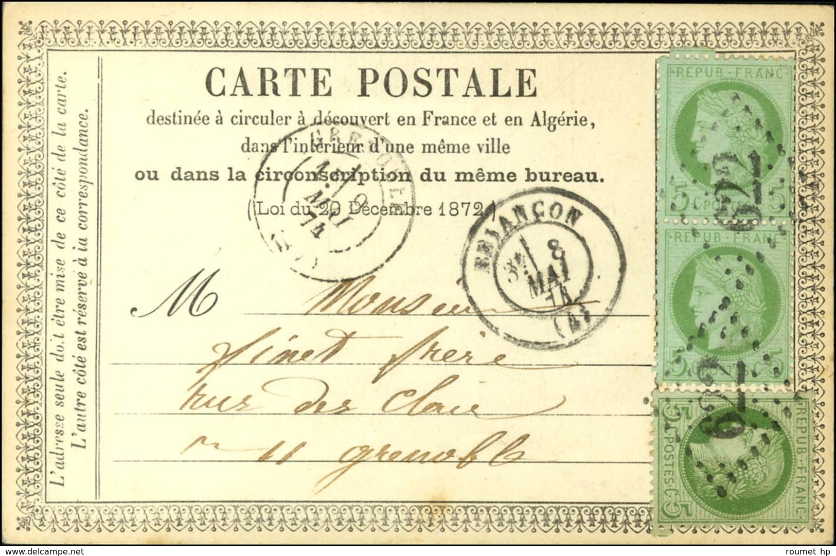 GC 622 / N° 53 (paire + 1ex Nuance Différente) Càd T 17 BRIANÇON (4) Sur Carte Pour Grenoble. 1874. - TB / SUP. - 1871-1875 Ceres