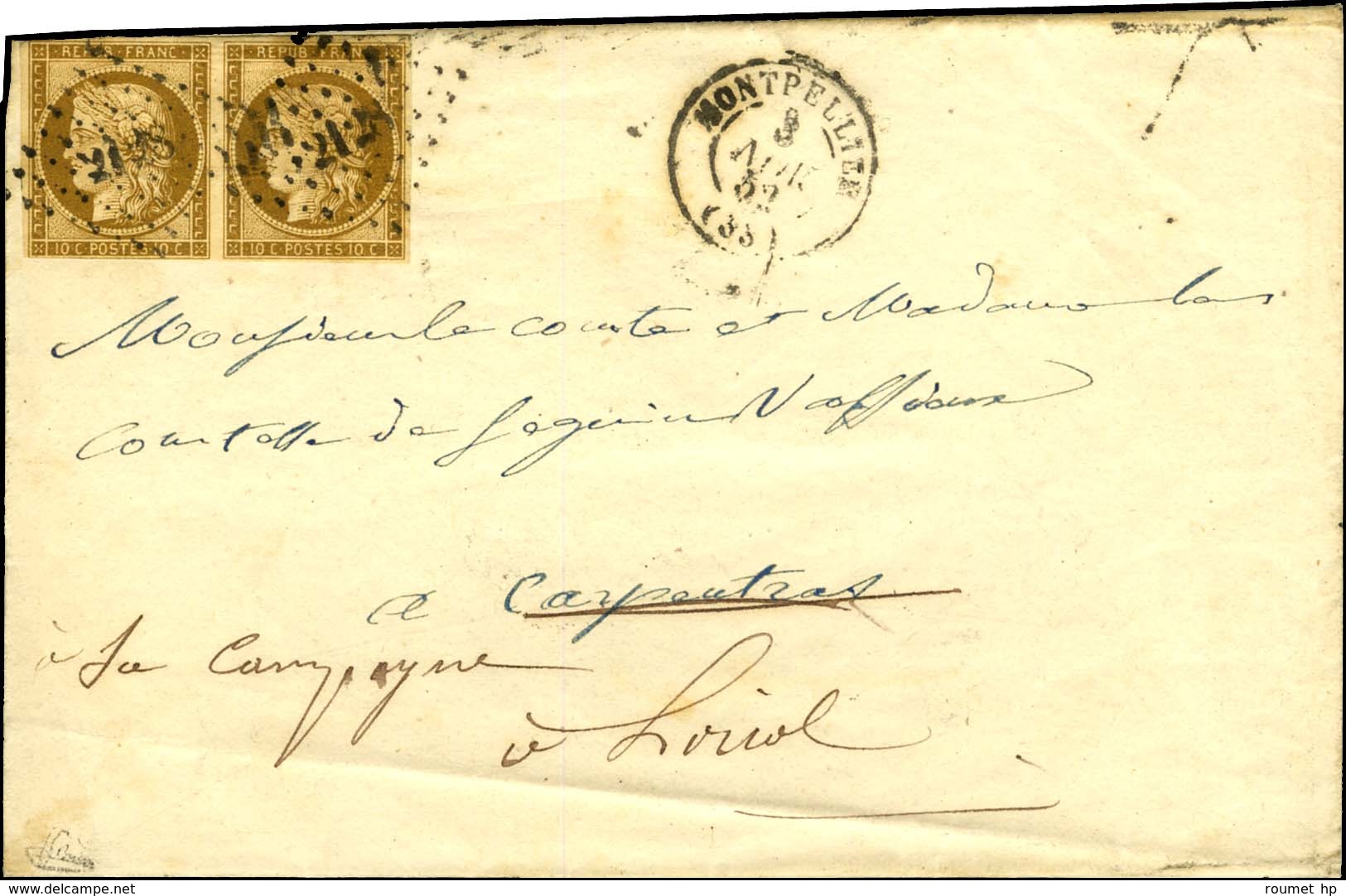 PC 2128 / N° 1 Paire Càd T 15 MONTPELLIER (33) Sur Faire Part De Mariage Complet Pour Carpentras. 1852. - TB. - R. - 1849-1850 Ceres