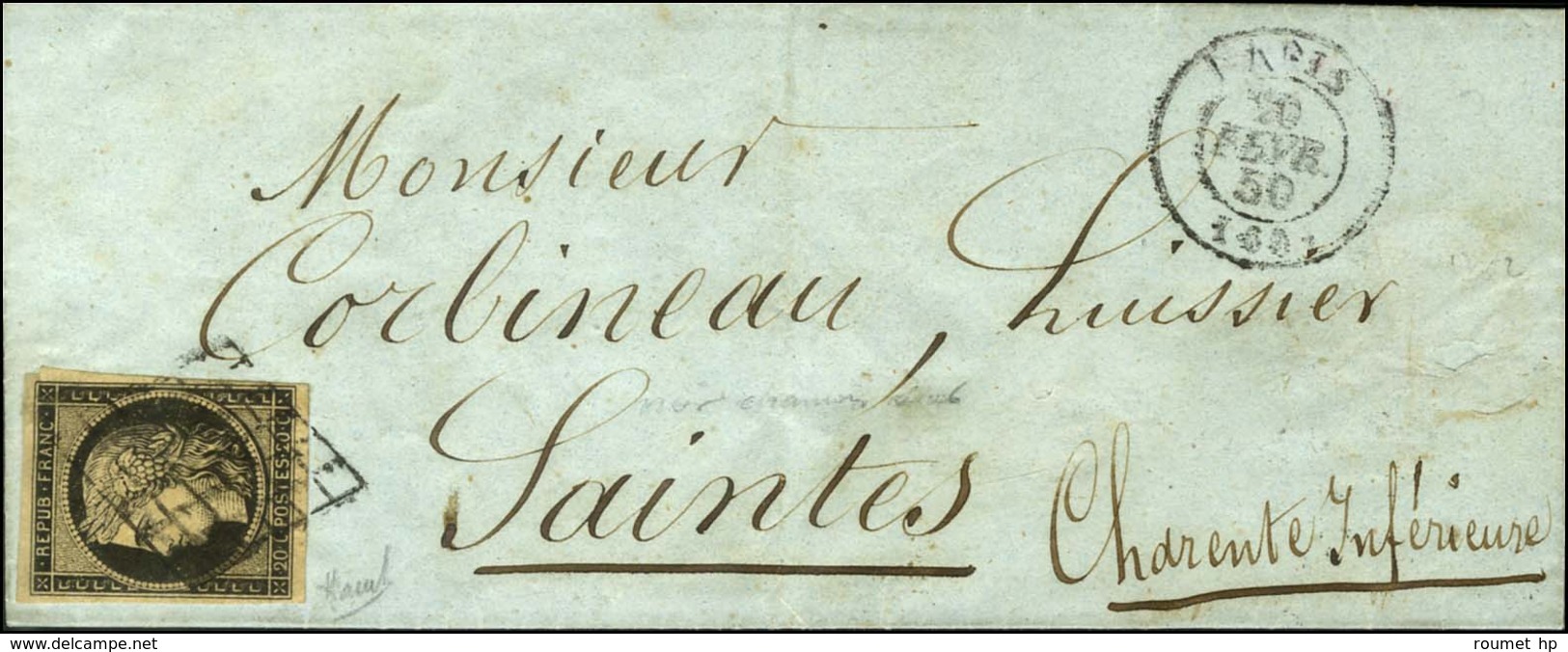 Grille / N° 3 Noir Sur Chamois Càd PARIS (60). 1850. - TB. - R. - 1849-1850 Ceres
