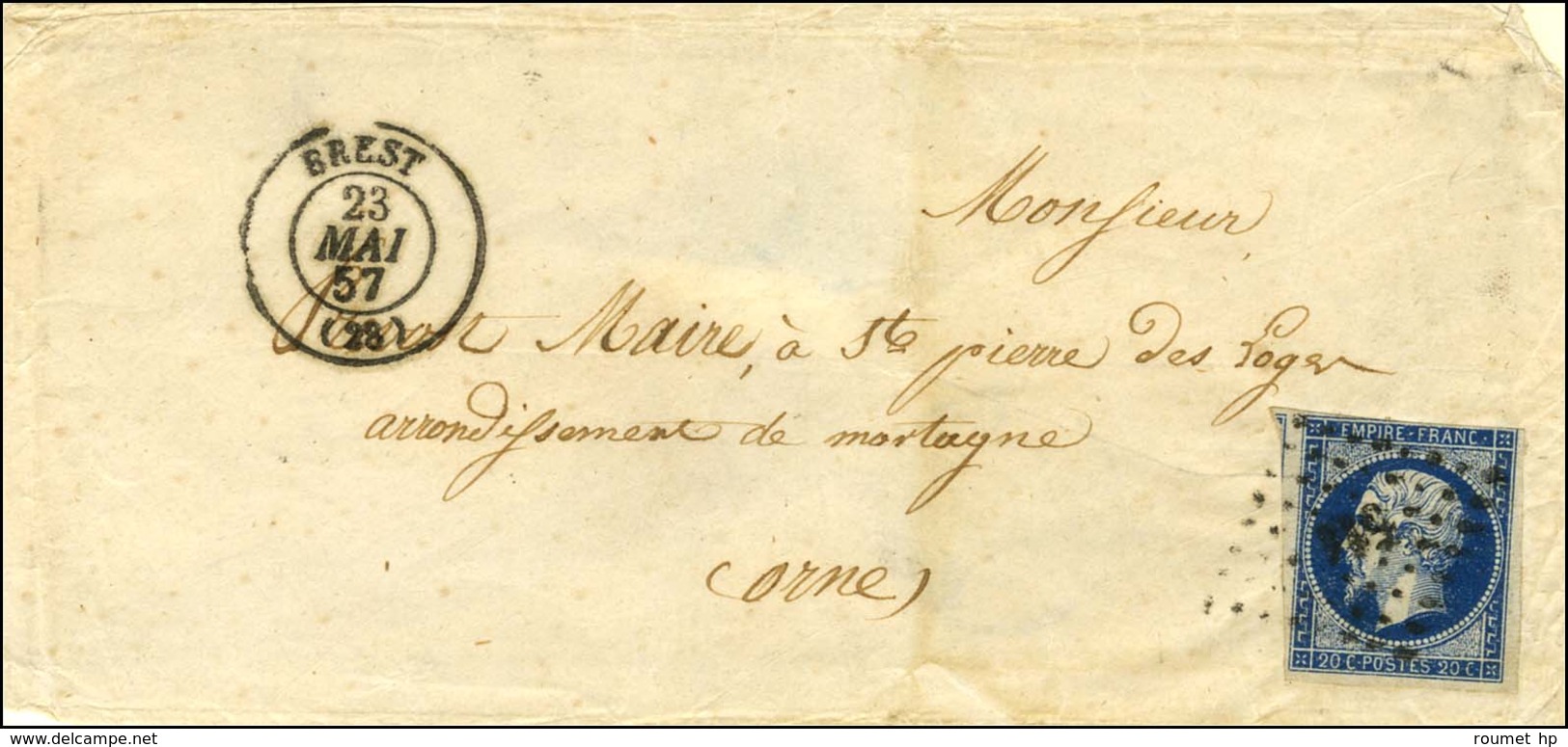 PC 511 / N° 14 (pd) Càd T 15 BREST (28) Sur Enveloppe Avec Texte D'un Bagnard, Dans Le Texte '' Bagne De Brest Salle 3 2 - 1853-1860 Napoleon III