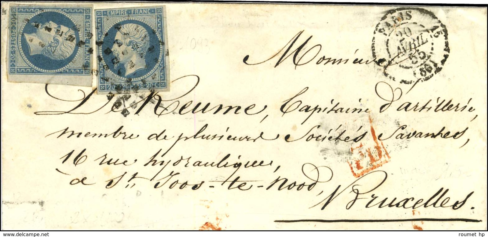 Rouleau De Gros Points / N° 14 (2) Càd PARIS (60) Sur Lettre Pour Bruxelles. 1855. - TB. - 1853-1860 Napoléon III