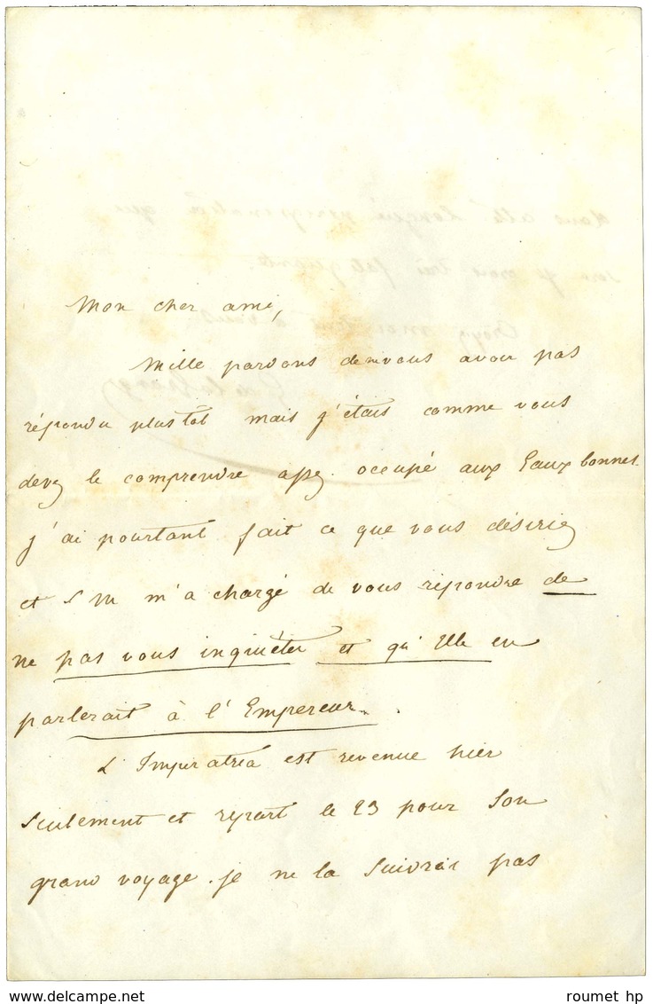 Càd Rouge BUREAU DU PALAIS DE SAINT-CLOUD (72) Sur Lettre Adressée En Franchise Avec Griffe Bleue ' Service De L'Empereu - 1853-1860 Napoléon III