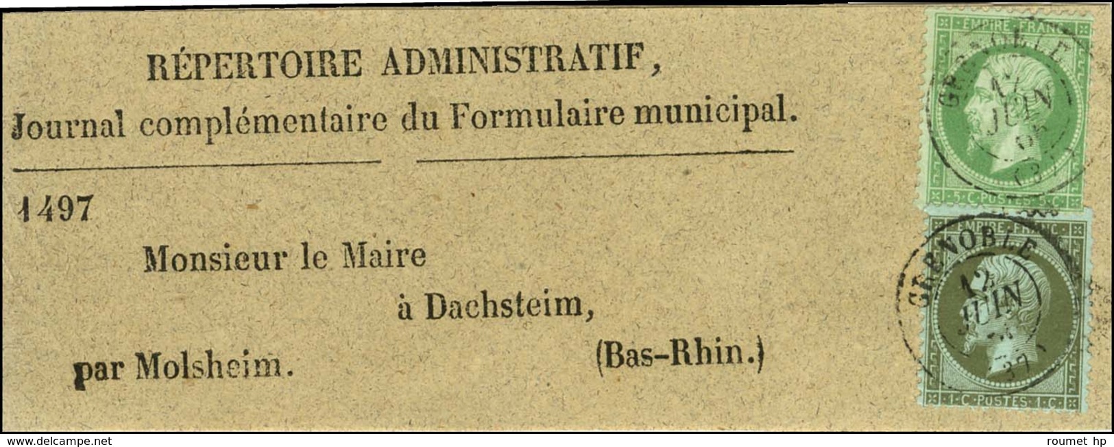 Càd T 15 GRENOBLE (37) / N° 19 + 20 Sur Bande D'imprimé Pour Molsheim, Au Verso Càd D'arrivée. 1866. - SUP. - R. - 1862 Napoléon III