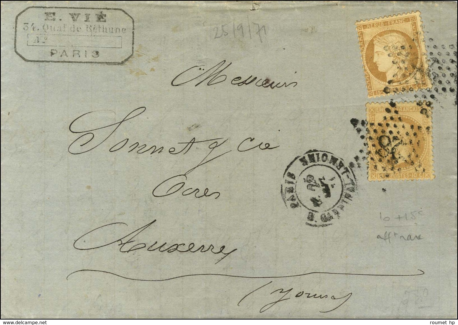 Etoile 28 / N° 28 + 59 Càd PARIS / R. CARDINAL-LEMOINE 25 SEPT. 71. - TB. - 1863-1870 Napoléon III Con Laureles