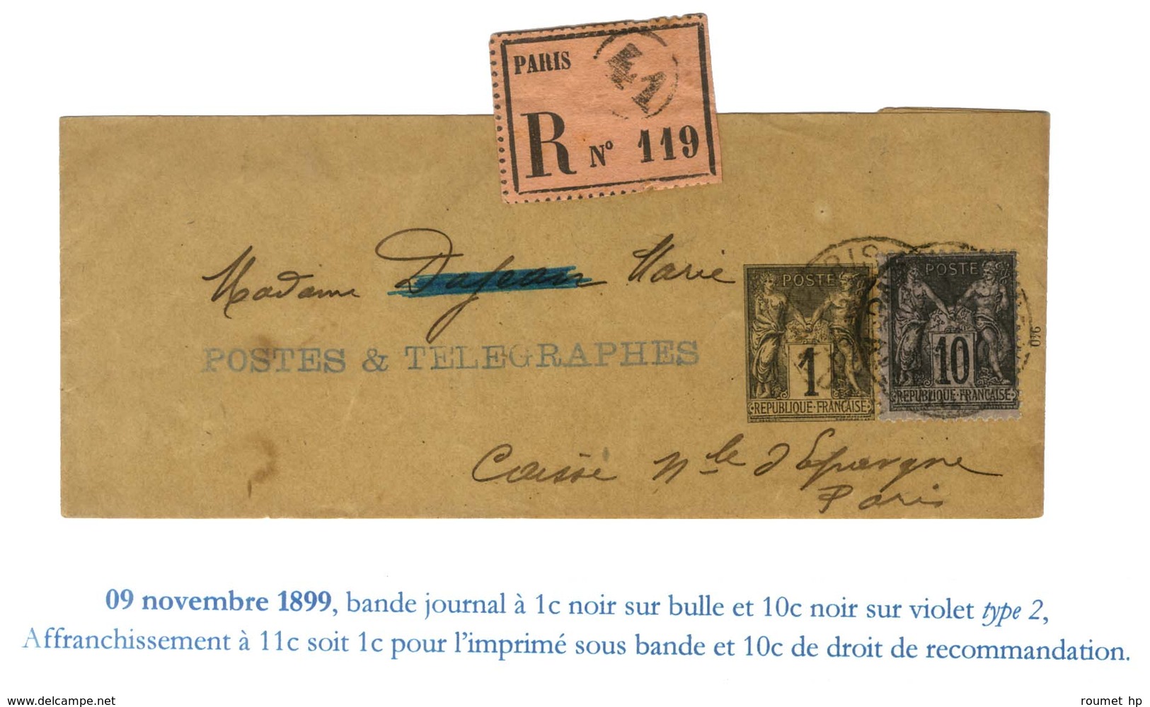 Càd Sur Entier à 1c + N° 89 Recommandé Adressé Localement. Rare Tarif à 11c. 1899. - TB. - 1876-1878 Sage (Type I)