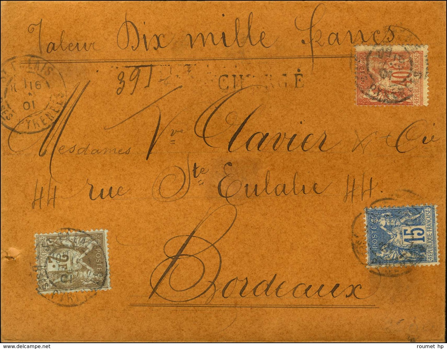 Càd ST PALAIS / Bses PYRENEES / N° 90 + 94 + 105 Sur Lettre Chargée Pour Bordeaux. 1901. - TB. - 1876-1878 Sage (Typ I)