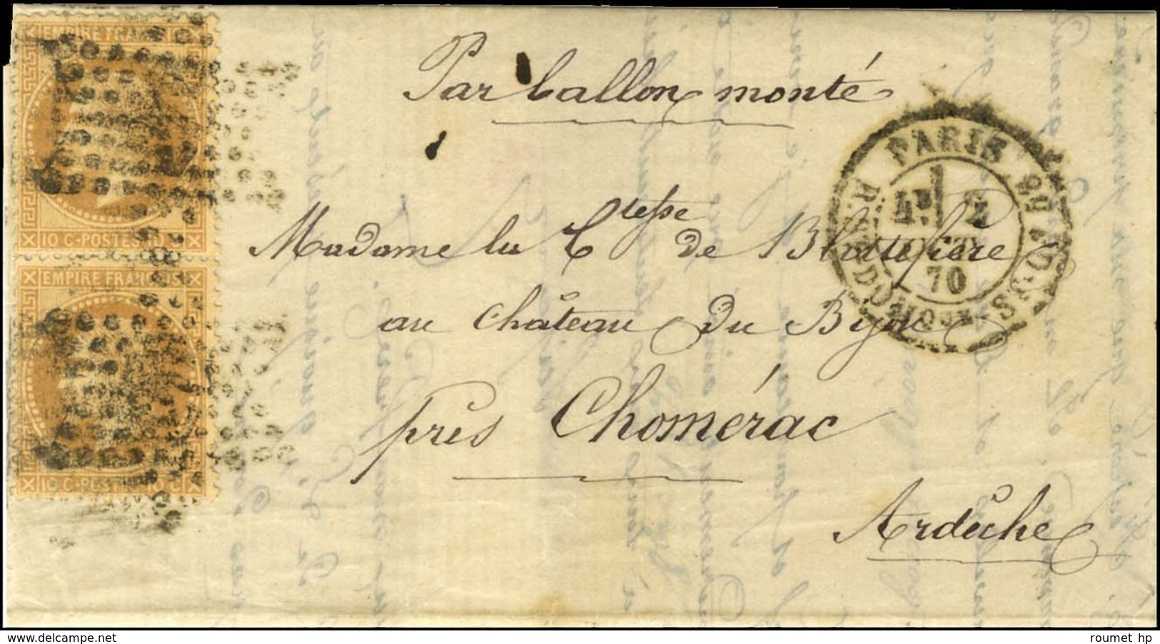 Etoile 20 / N° 28 (2) Càd PARIS / R. ST DOMque ST GN N° 58 2 OCT. 70 Sur Lettre Pour Chomerac (Ardèche). Au Verso, Càd D - Guerra De 1870