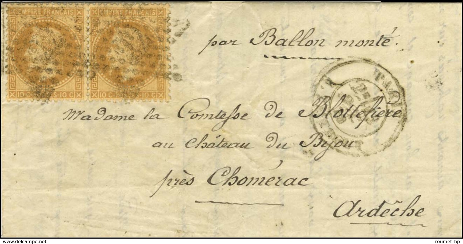 Etoile 22 / N° 28 (2) Càd PARIS / R. TAITBOUT 13 OCT. 70 Sur Lettre Pour Chomerac (Ardèche). Au Verso, Càd D'arrivée 16  - Guerra De 1870