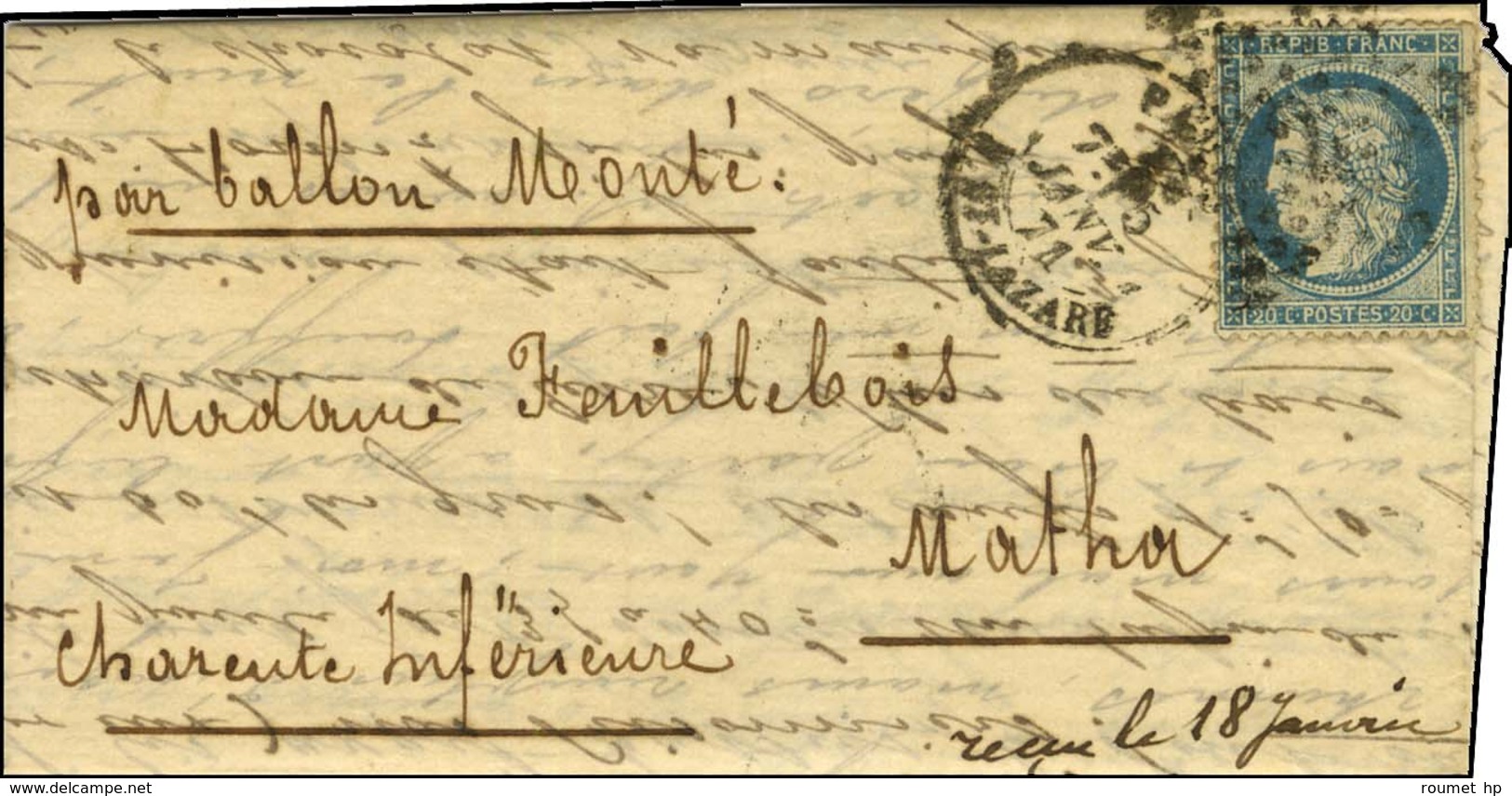 Etoile 2 / N° 37 Càd PARIS / R. ST LAZARE 5 JANV. 71 Sur Lettre Pour Matha (Charente Inférieure). Très Bon Texte Mention - Guerra De 1870