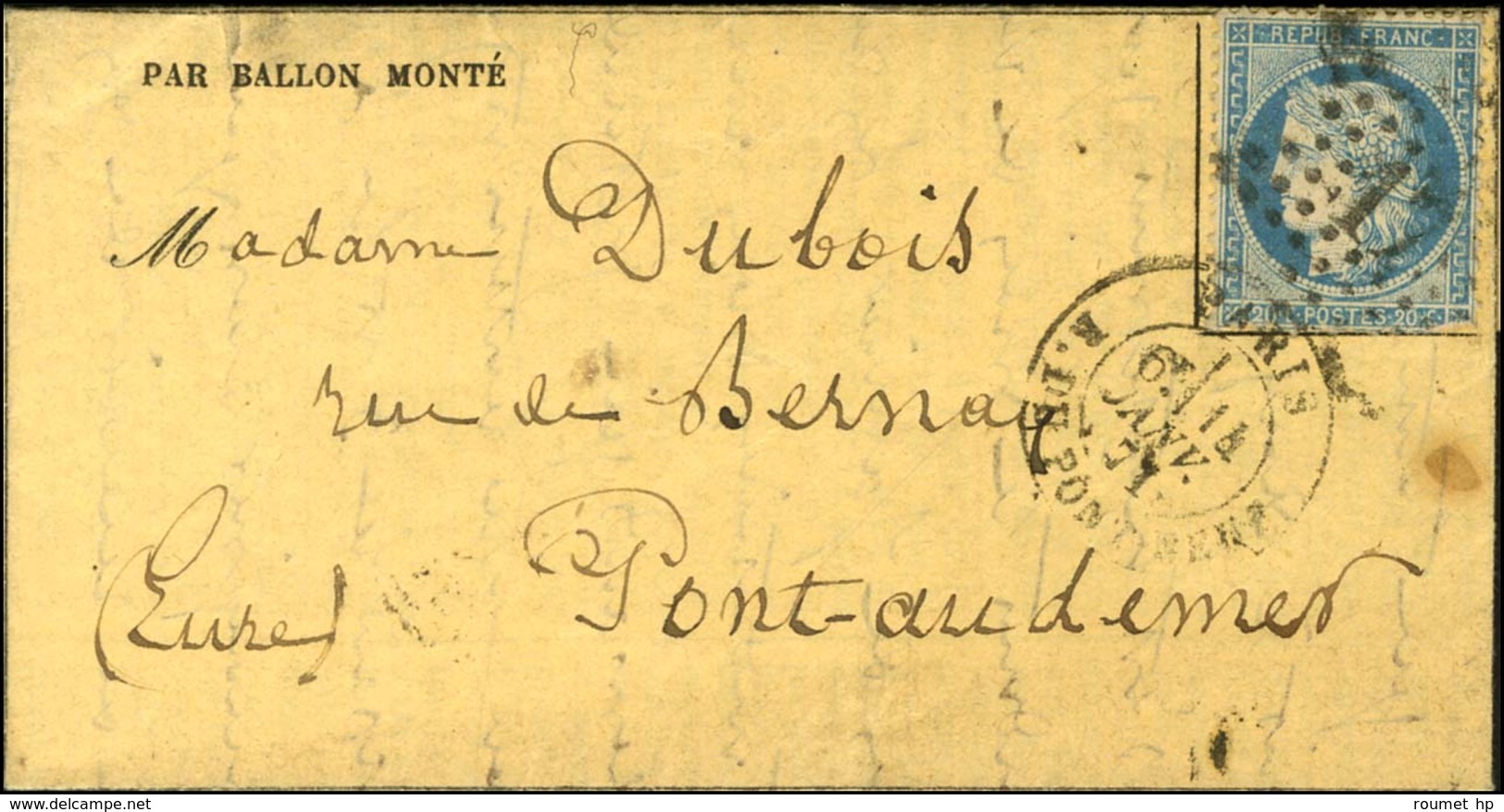 Etoile 17 / N° 37 Càd PARIS / R. DU PONT NEUF 14 JANV. 71 Sur Gazette Des Absents N° 27. Au Verso, Càd CHERBOURG A PARIS - Guerra De 1870