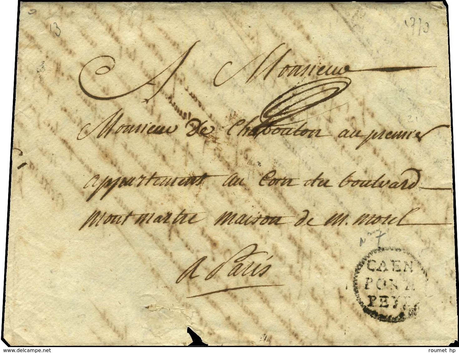 Marque Postale Ornée CAEN / PORT / PAYE (L N° 7). 1773. - TB. - R. - 1701-1800: Precursores XVIII
