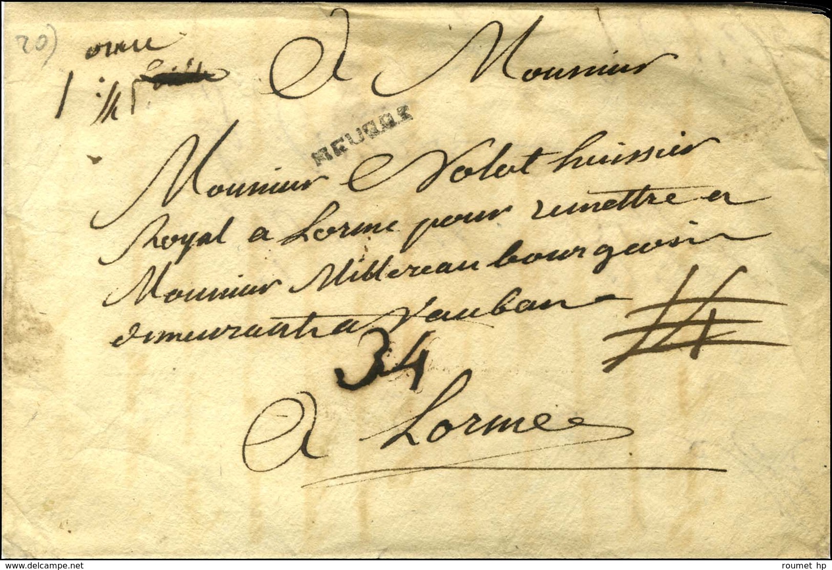 SEURRE (L N° 3) (18 X 2,5 Mm) Sur Enveloppe Sans Texte Pour Lormes. - TB. - R. - 1701-1800: Precursores XVIII