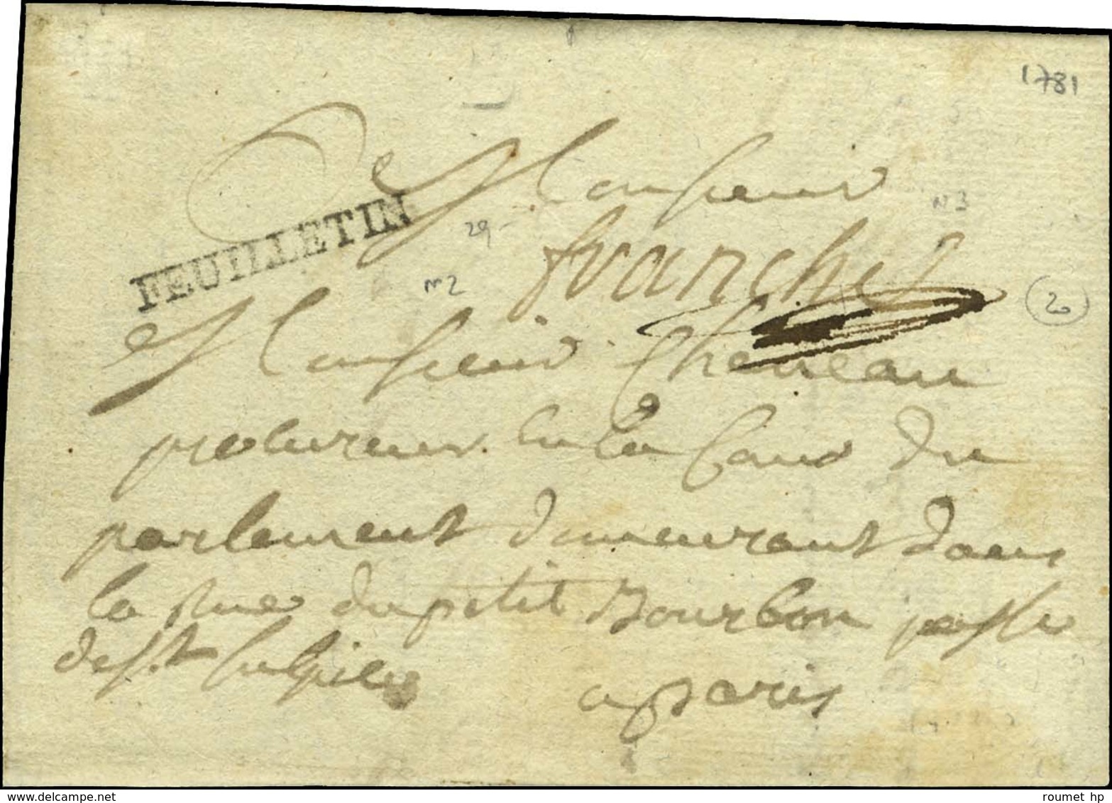 FEUILLETIN (L N° 2) + '' Franche '' (L N° 3). 1781. - SUP. - 1701-1800: Precursores XVIII