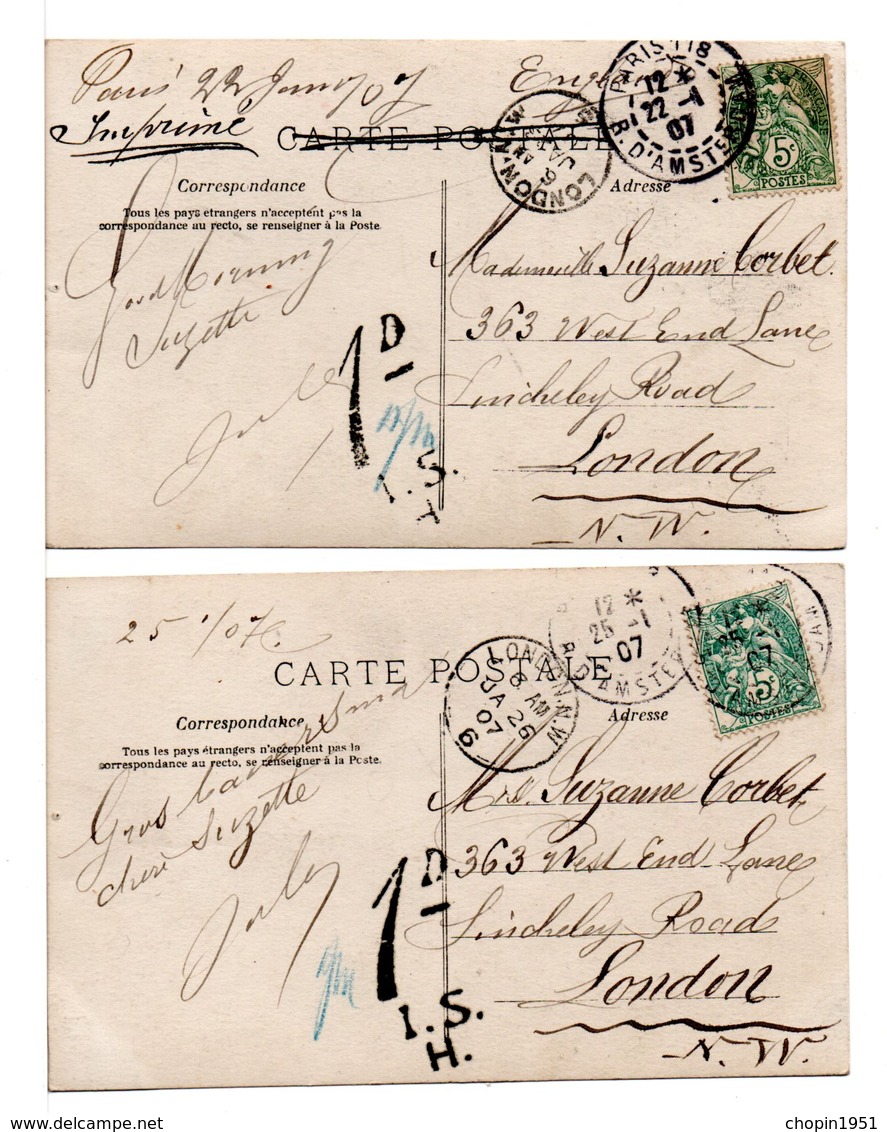 FRANCE - TAMPONS DE TAXE ANGLAISE / 2 CPA COUPLE - 1877-1920: Période Semi Moderne