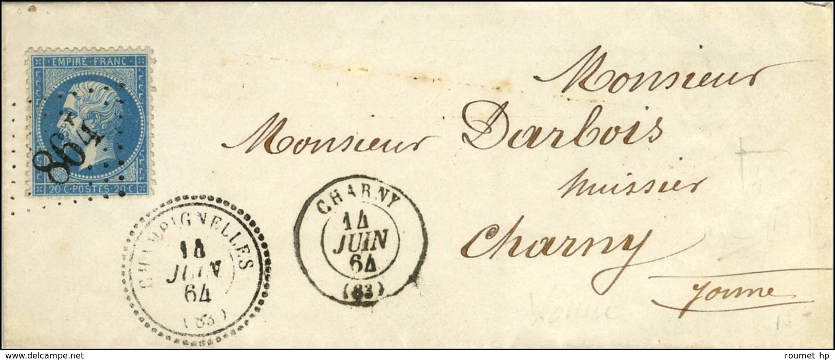 GC 864 / N° 22 Càd T 22 CHAMPIGNELLES (83) Sur Lettre Pour Charny, Càd D'arrivée Au Recto. 1864. - SUP. - Otros & Sin Clasificación