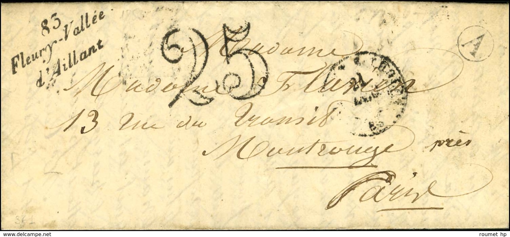 Cursive 83 / Fleury-Vallée / D'Aillant, Taxe 25 DT B. RUR. A '' Guerchy Par Fleury ''. 1853. - TB / SUP. - Otros & Sin Clasificación