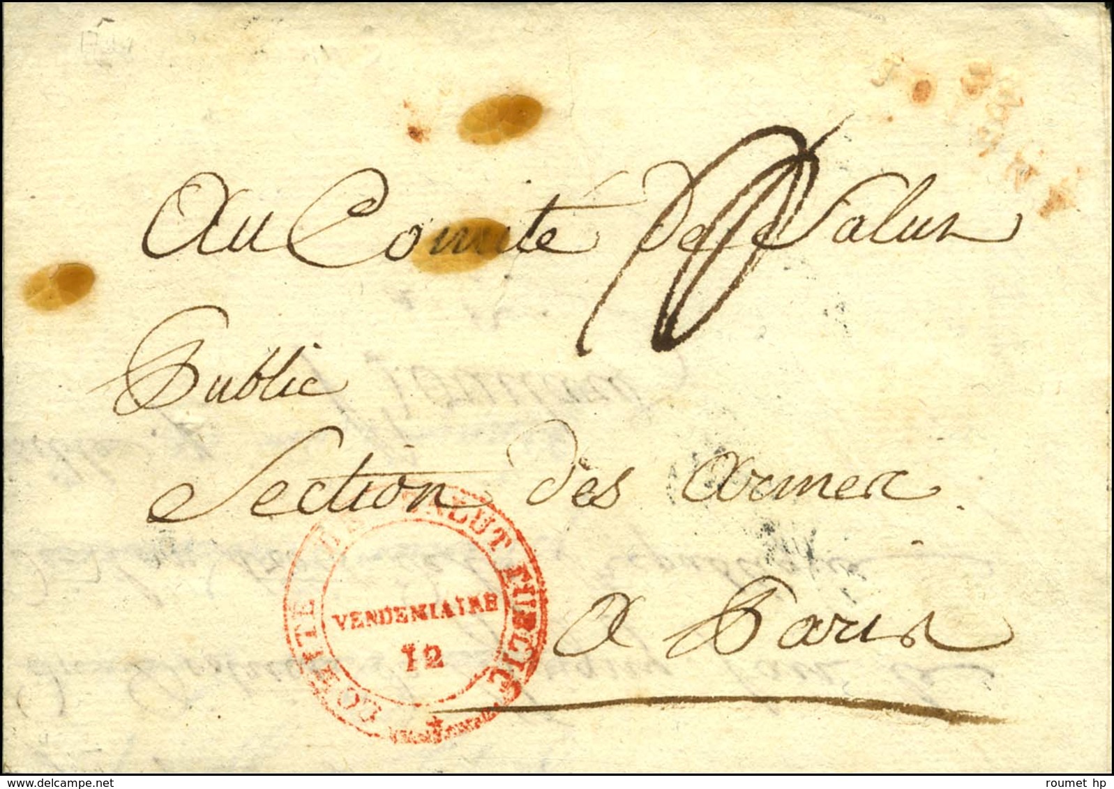 83 / JOIGNY Rouge Sur Lettre Pour Le Comité De Salut Public, Section Des Armes à Paris. Au Recto, Cachet Rouge COMITE DE - Otros & Sin Clasificación