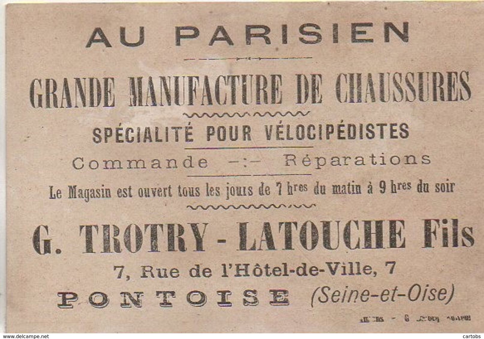 95 PONTOISE "Au Parisien" 7 Rue De L'Hôtel De Ville  LOT De 2 Chromos - Pontoise