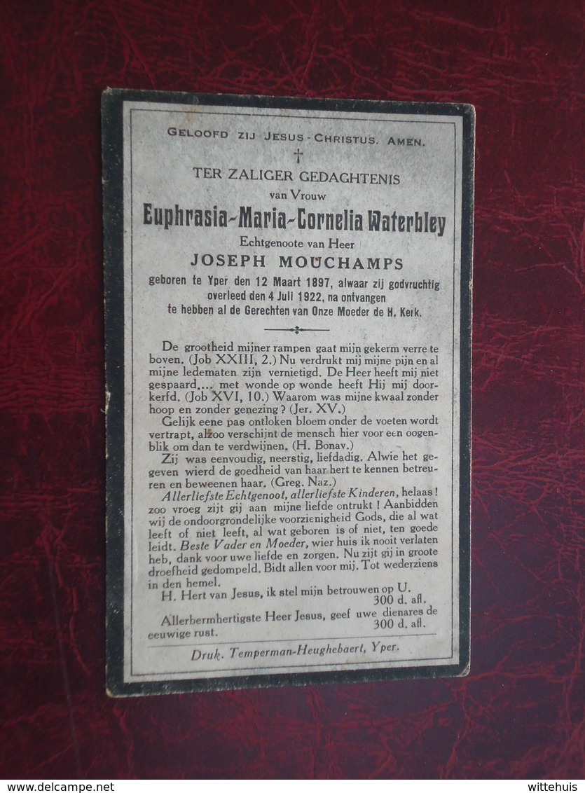 Euphrasia Waterbley - Mouchamps Geboren Te Yper 1897 En Overleden  1922   (2scans) - Religione & Esoterismo