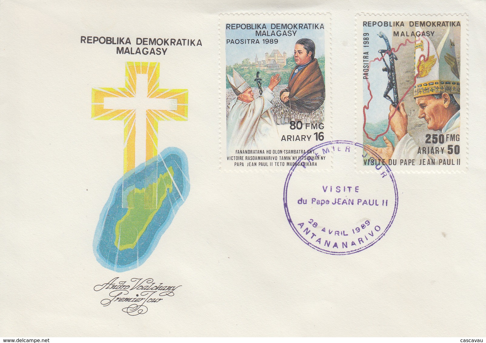 Enveloppe  FDC  1er  Jour   MADAGASCAR    Visite  Du  PAPE   JEAN  PAUL  II  1989 - Papas