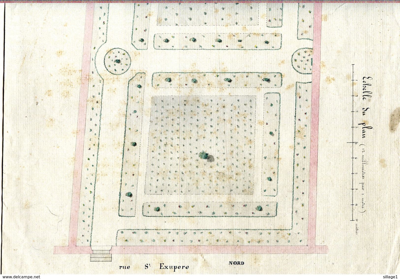 Calvados - Bayeux - Plan D'un Jardin à Bayeux Appartenant à Mme Cahagne - Rue Saint Exupère - 43cm X 29cm Colorisé - Autres Plans