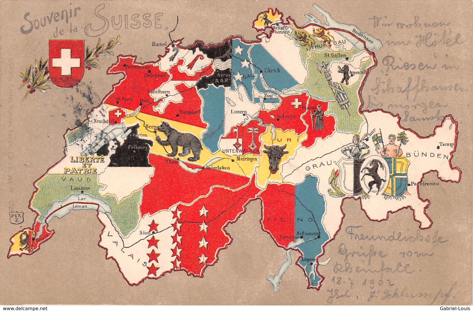 Souvenir De La Suisse - Carte Avec Cantons - 1902 - St. Anton