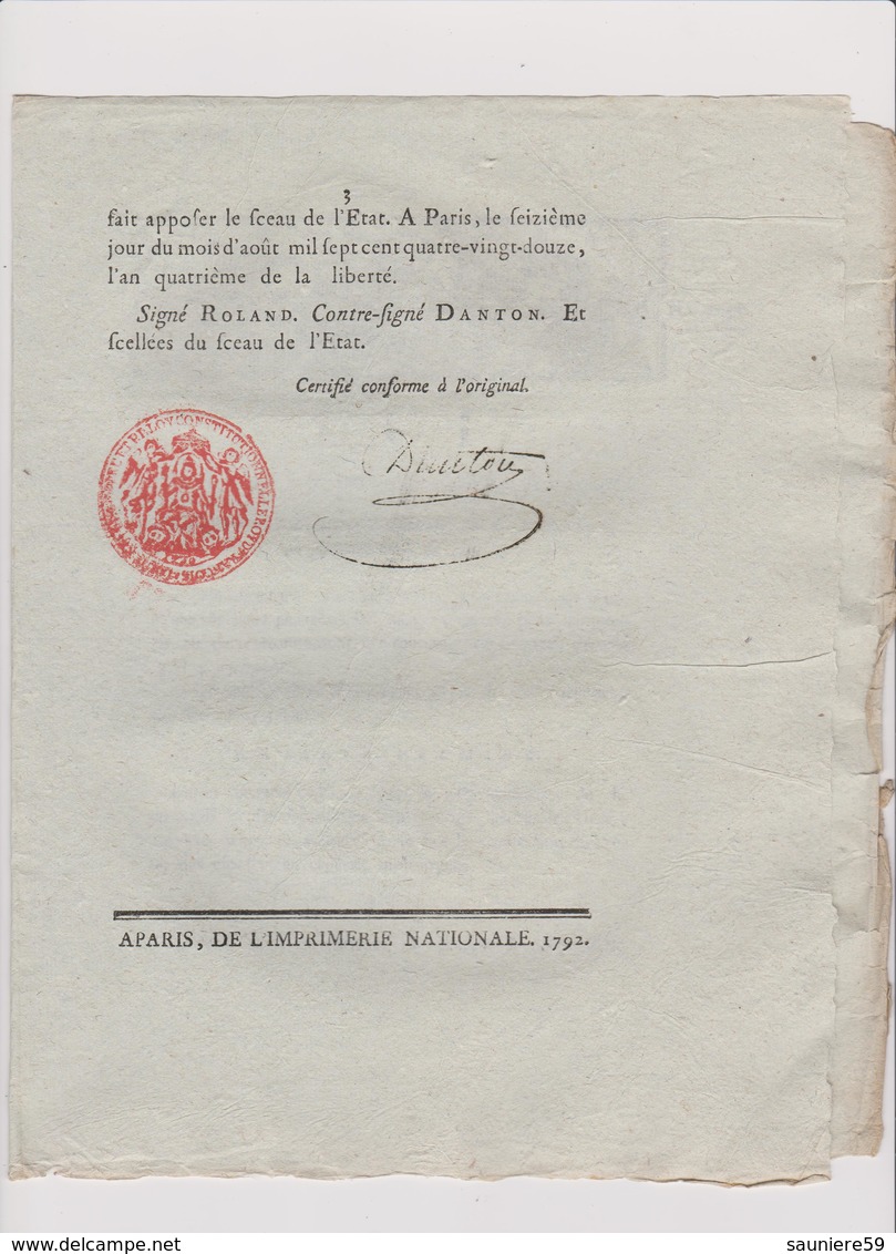 Rare Loi 1792 Numismatique Relative Monnaies De Bronze Métal De Cloche Avec Cachet Rouge Royal - Historische Documenten