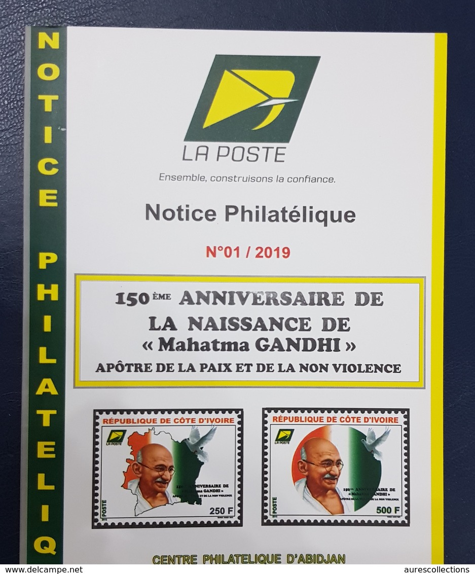 IVORY COAST COTE D'IVOIRE 2019 - OFFICIAL BROCHURE - 150 TH ANNIVERSARY MAHATMA GANDHI INDIA FAMOUS PEOPLE JOINT ISSUE - Mahatma Gandhi