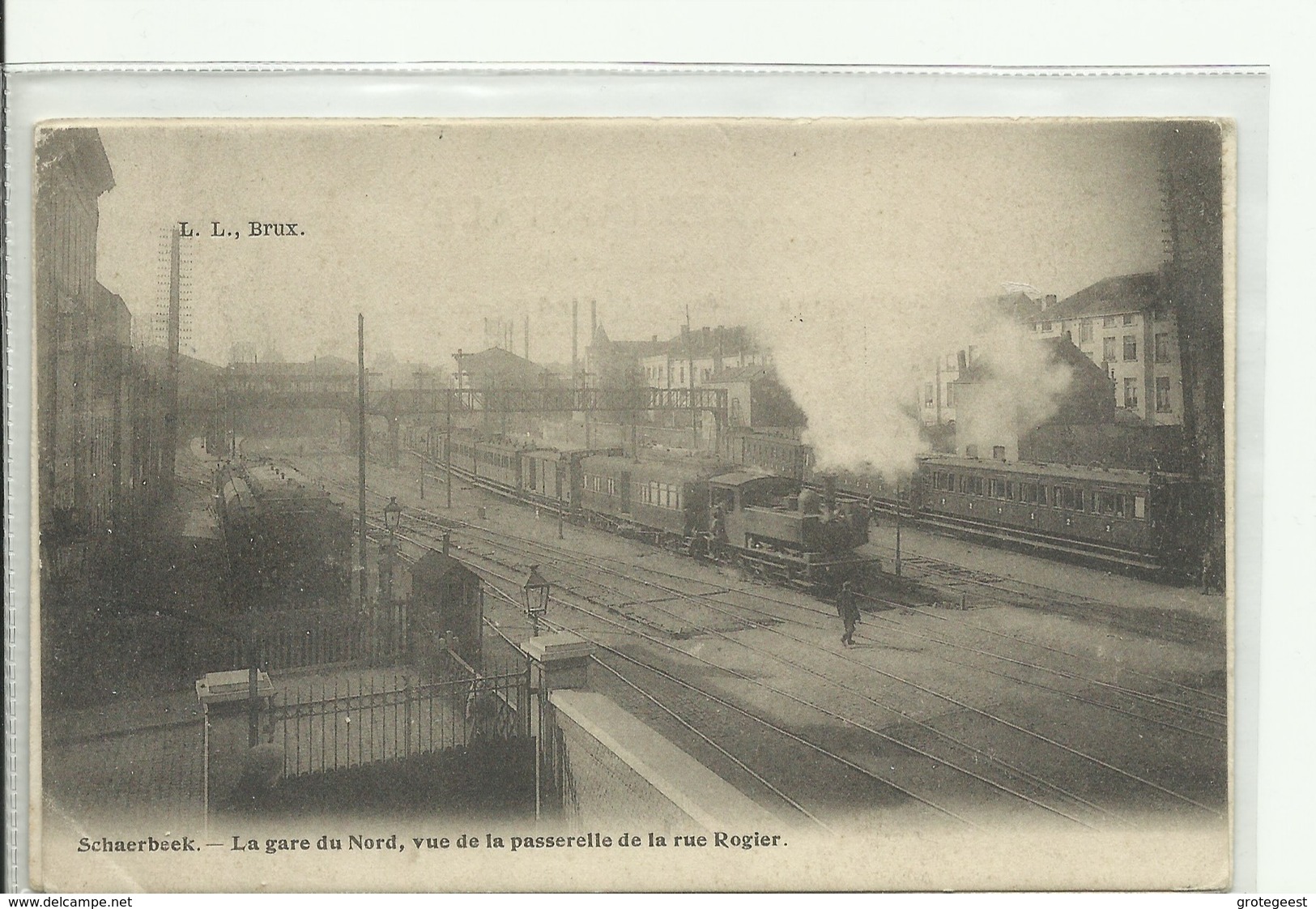 CP.Bruxelles-Schaerbeek (ex-Collection DELOOSE) - La Gare Du Nord, Vue De La Passerelle Et De La Rue Rogier 1902 + Train - Schaarbeek - Schaerbeek